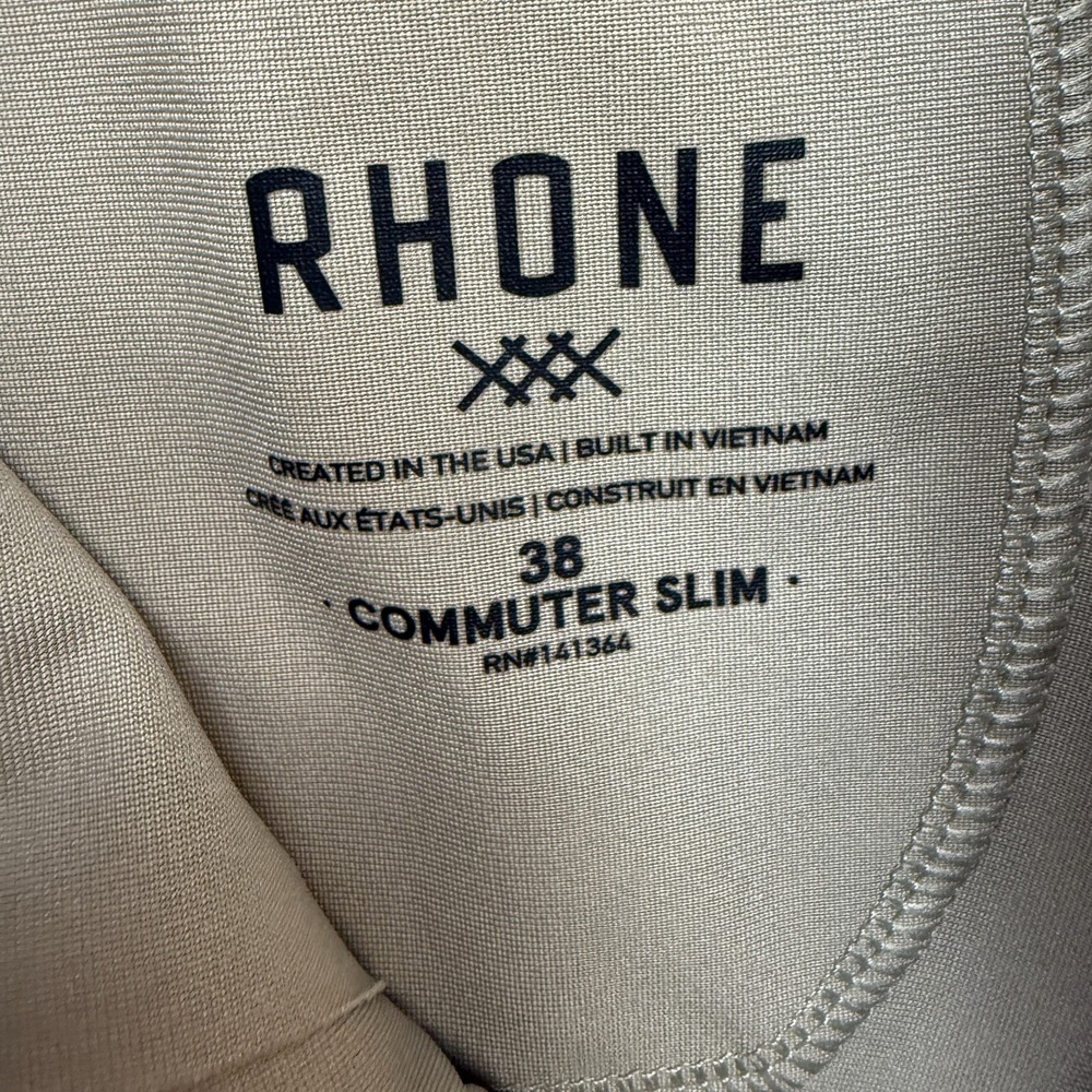 Rhone Commuter Pants Mens 38x27 Khaki Slim Fit Performance Chino Office Golf - Picture 3 of 10